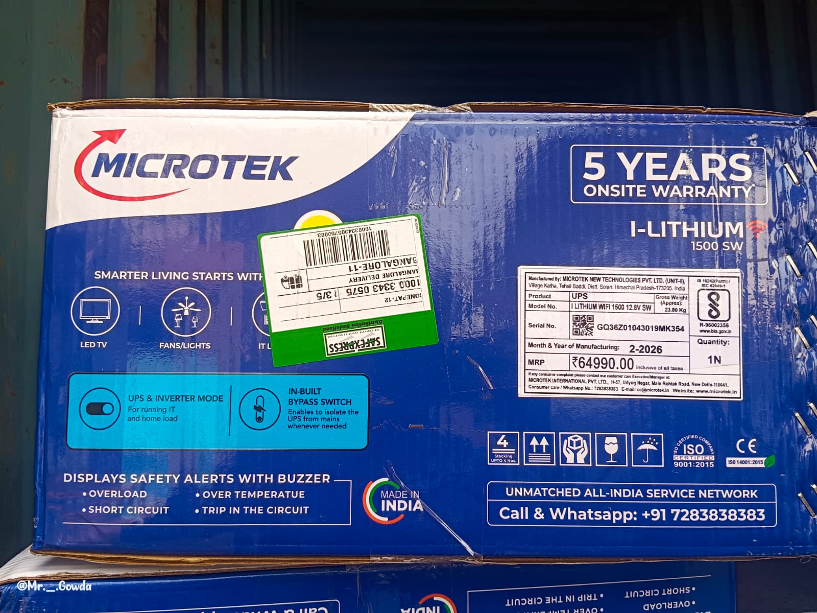Microtek I-Lithium WiFi-1500SW-inverter-ups-with In-built-Lithium-battery